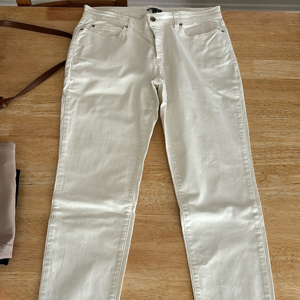 Very classy almost white Eileen Fisher twill pants.